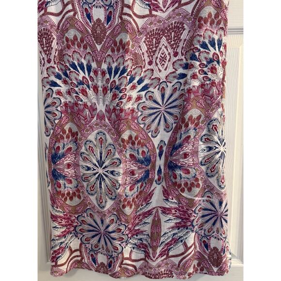 Luca Vanucci Dress Sz MED 100% Linen Floral Cap Sleeve Scoop Neck Spring Easter - Picture 3 of 11